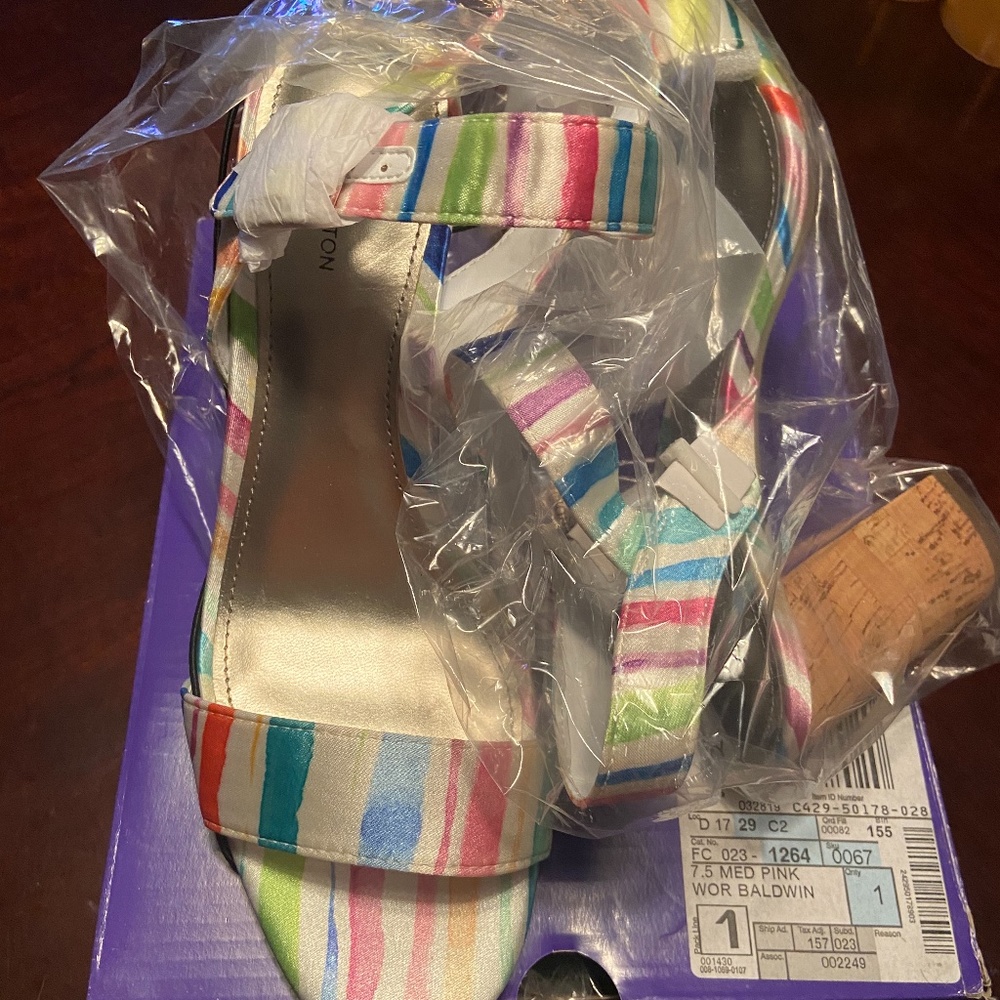 Striped sandals with cork heels